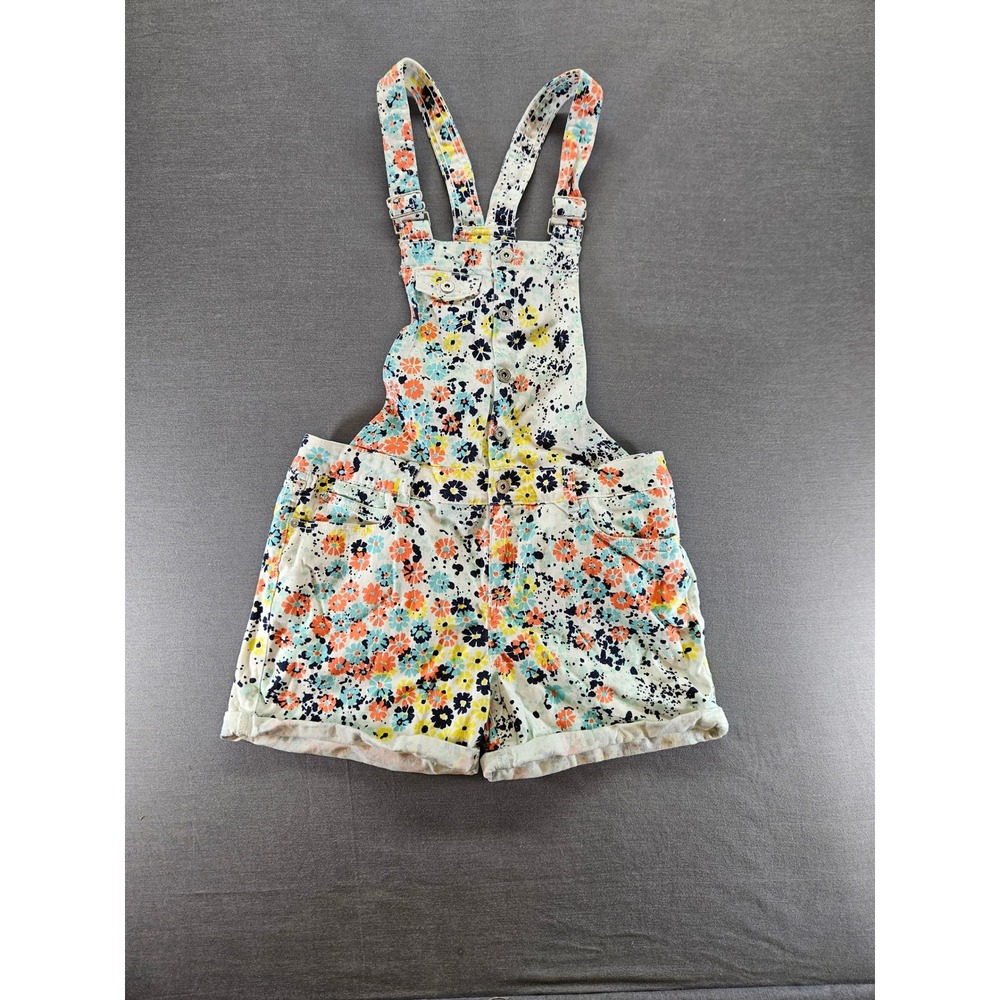 l.e.i. Floral Print Denim Shortalls Multicolored Paint Splatter Overalls XL